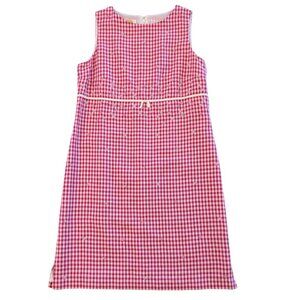 TALBOTS Vintage Gingham Dainty Floral Shift Dress 10 Petite Pink White